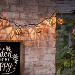 Kirklands Home Outdoor Lighting|Woven Rattan Bulb Outdoor String Lights Brown