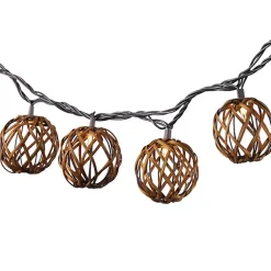 Kirklands Home Outdoor Lighting|Woven Rattan Bulb Outdoor String Lights Brown