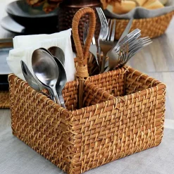 Kirklands Home Serving & Entertaining|Woven Rattan Martha Stewart Flatware Caddy Brown