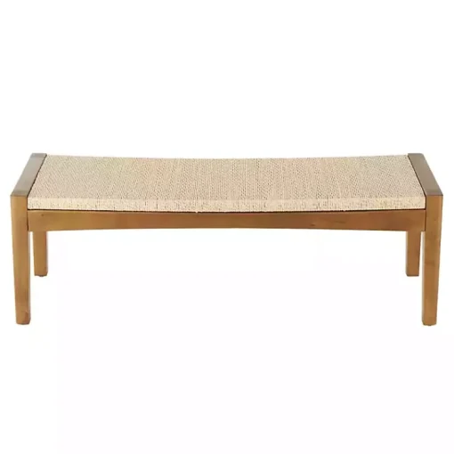 Kirklands Home Benches & Ottomans|Woven Rope and Birch Wood Bench Tan