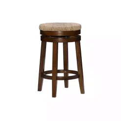Kirklands Home Bar Stools & Counter Height Stools|Woven Seagrass Walnut Wood Swivel Counter Stool Tan