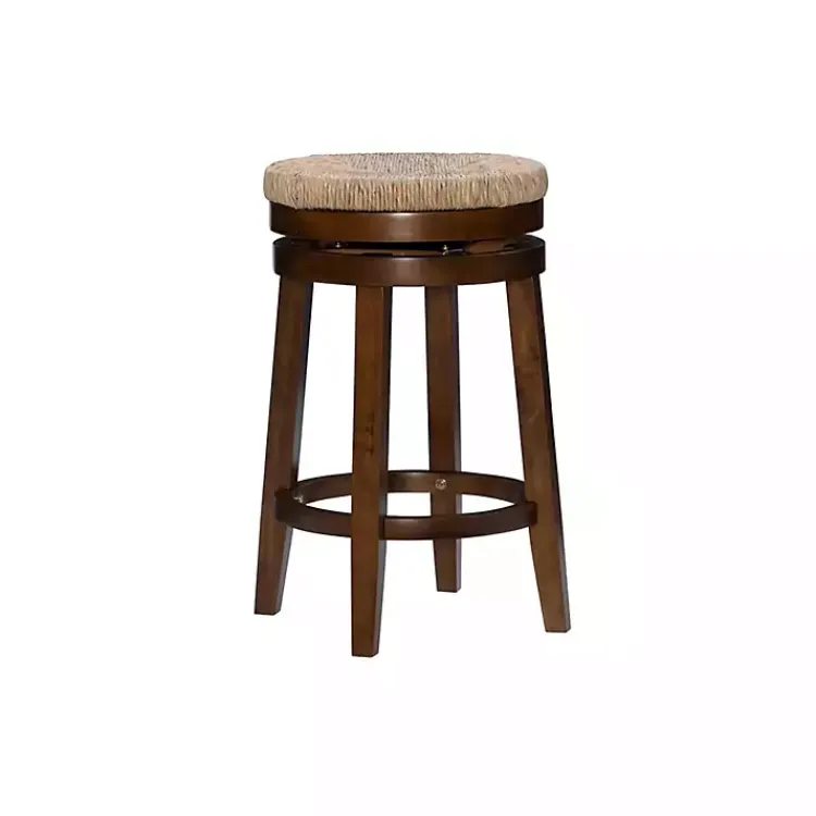 Kirklands Home Bar Stools & Counter Height Stools|Woven Seagrass Walnut Wood Swivel Counter Stool Tan
