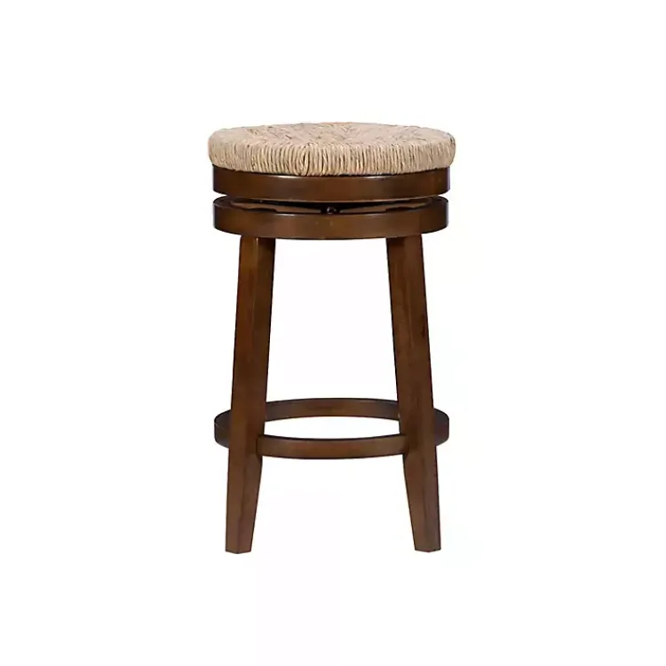 Kirklands Home Bar Stools & Counter Height Stools|Woven Seagrass Walnut Wood Swivel Counter Stool Tan
