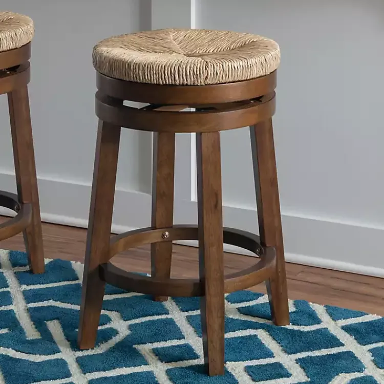 Kirklands Home Bar Stools & Counter Height Stools|Woven Seagrass Walnut Wood Swivel Counter Stool Tan