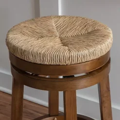 Kirklands Home Bar Stools & Counter Height Stools|Woven Seagrass Walnut Wood Swivel Counter Stool Tan