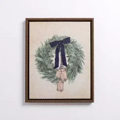 Hot Wreath with Bells Framed Canvas Art Print Christmas Art & Wall Decor