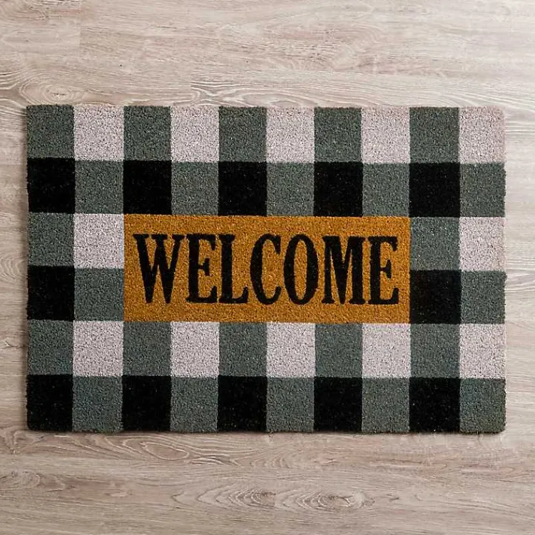 Kirklands Home Doormats|XL Black and White Buffalo Check Welcome Doormat