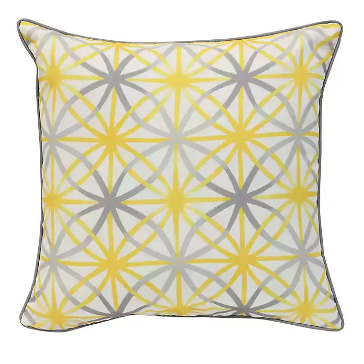 Kirklands Home Outdoor Cushions & Pillows|Yellow & Gray Geometric Flowers Outdoor Pillow