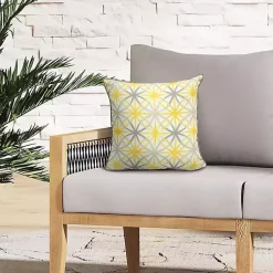 Kirklands Home Outdoor Cushions & Pillows|Yellow & Gray Geometric Flowers Outdoor Pillow