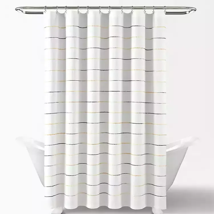 Kirklands Home Shower Curtains|Yellow and Gray Ombre Stripe Shower Curtain