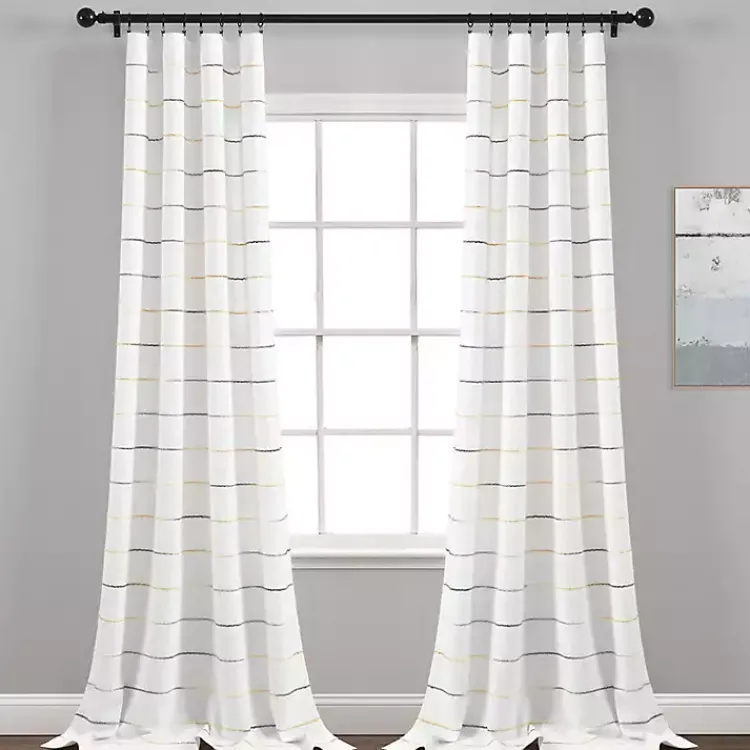 Kirklands Home Curtains & Drapes|Yellow and Gray Stripe Curtain Panel Set, 84 in.