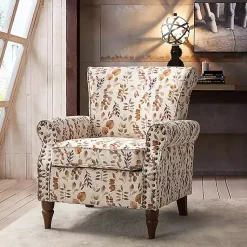 Kirklands Home Accent Chairs|Yellow and Orange Leaf Upholstered Accent Chair