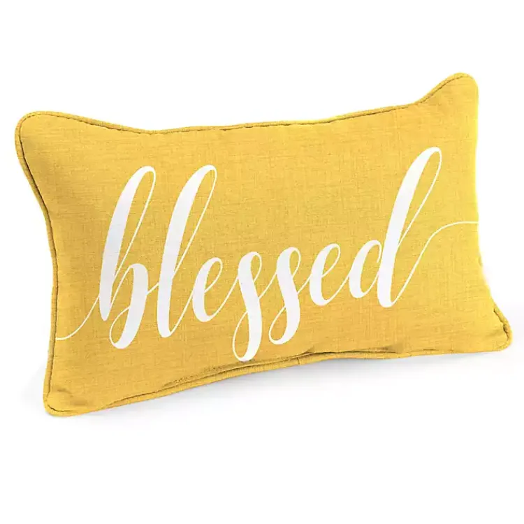 Kirklands Home Outdoor Cushions & Pillows|Yellow Blessed Outdoor Lumbar Pillow