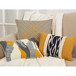 Clearance Yellow Crosshatch Stitch Cotton Throw Pillow Pillows