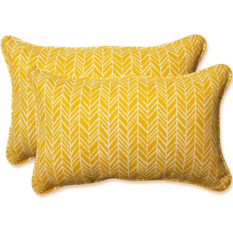 Kirklands Home Outdoor Cushions & Pillows|Herringbone Outdoor Lumbar Pillow Set Yellow