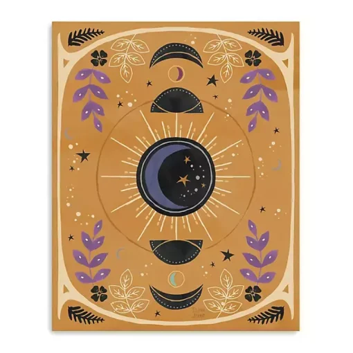 Clearance Yellow Moon Phases Canvas Art Print Halloween