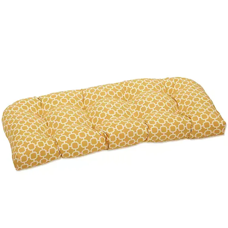 Kirklands Home Outdoor Cushions & Pillows|Pattern Rounded Outdoor Settee Cushion Yellow