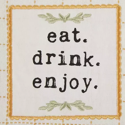 Kirklands Home Kitchen Accessories|Yellow Plaid Eat Drink Enjoy 4-pc. Dish Towel Set