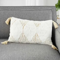 Online Stripe Diamond Tassels Cotton Lumbar Pillow Pillows