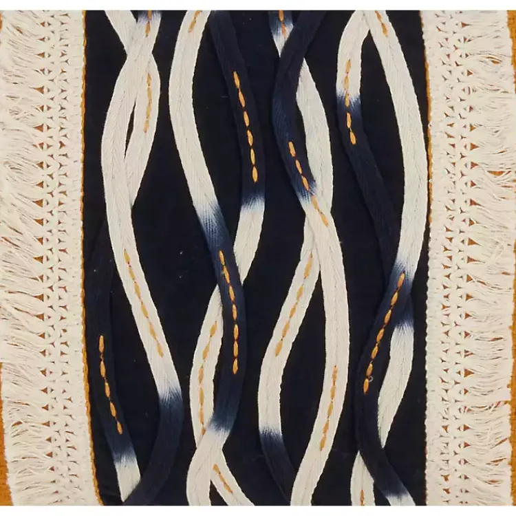 Yellow Wave Stitched Fringe Lumbar Pillow Pillows