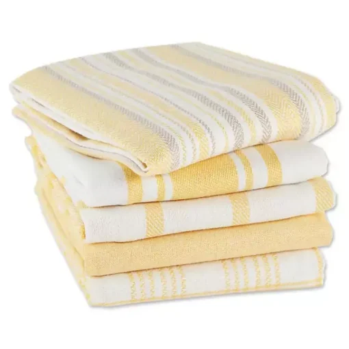 Kirklands Home Kitchen Accessories|Yellow Woven Assorted Dishtowels, Set of 5