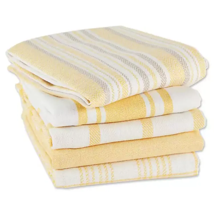 Kirklands Home Kitchen Accessories|Yellow Woven Assorted Dishtowels, Set of 5